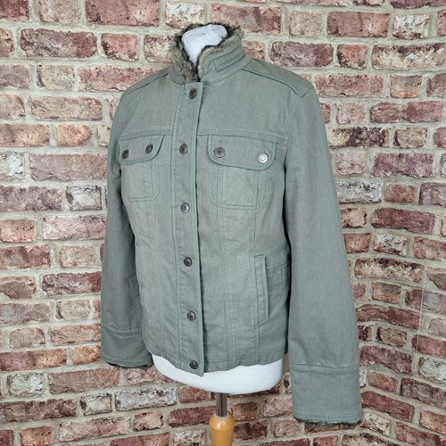 Principles Jacket Khaki Green Denim UK 12 Fleece Lined Fur Trim Military - Picture 8 of 16