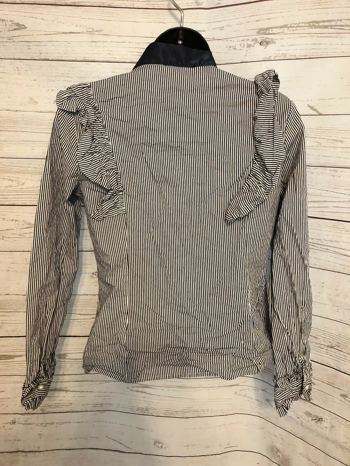 Blusa para mujer Deco Lux blanca/azul a rayas acampanada mezcla de algodón talla M Foto 3 de 4