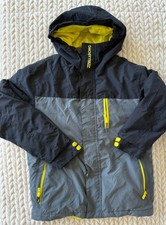 Billabong Boys Winter Jacket Size 12 Large Gray Black Yellow Insulated Hooded