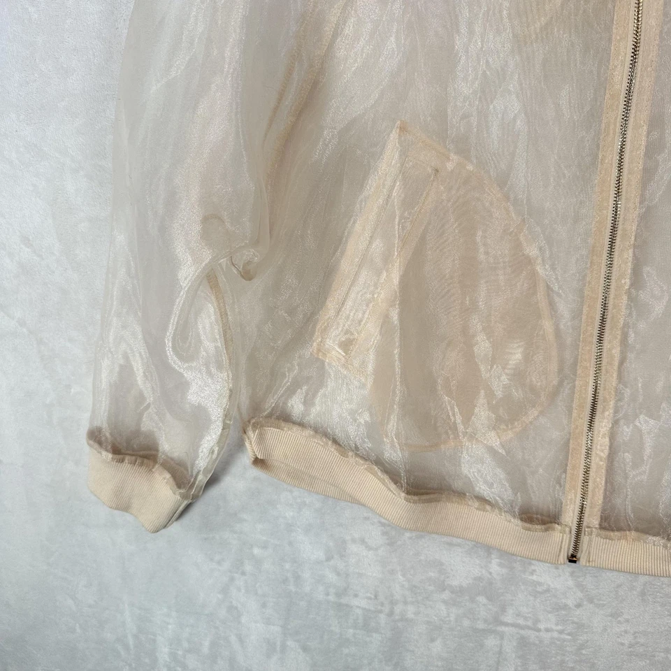 Chaqueta AKIRA Mujer Grande Beige Transparente Organza Con Capucha Cremallera Ligera Bombardero Foto 4 de 4