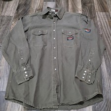RASCO FR Flame Resistant Green Canvas Work Shirt Pearl Snap XL Heavy Weight