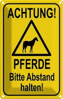 Blechschild 18X12 Cm Achtung Pferde Abstand Halten Warnschild Hinweisschild Sich