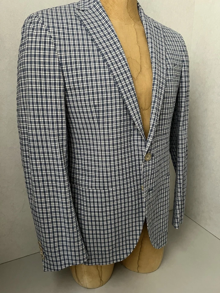 Chaqueta Blazer Alessandro Cantarelli Para Hombre Azul A Cuadros Seersucker - IT 50 / US 40 Foto 3 de 4