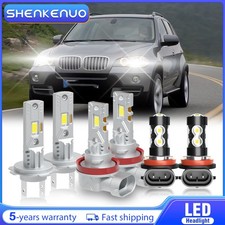 For BMW X5 2007-2013 LED Headlight Hi Low Beam Fog Light Bulbs 6000K White Combo