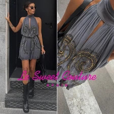 ZARA WOMAN SS25 BLUE MARL EMBROIDERED HALTER DRESS ZW COLLECTION 5107/273/412