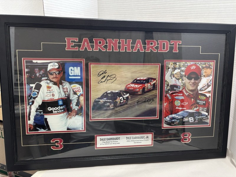 Dale Earnhardt Sr & Jr Framed NASCAR Collector Display #3 #8 Signature Print