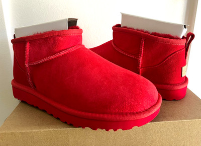 NIB UGG WOMEN'S  ULTRA MINI SUEDE SHEARLING BOOTS SAMBA RED US 8