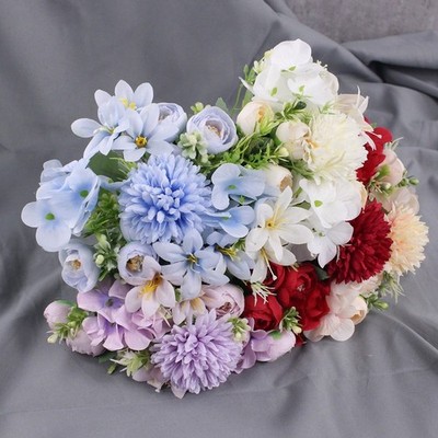 Nordic Style Silk Hydrangea Bouquet 7 Head for Wedding Arch Shelf Mantel Decor
