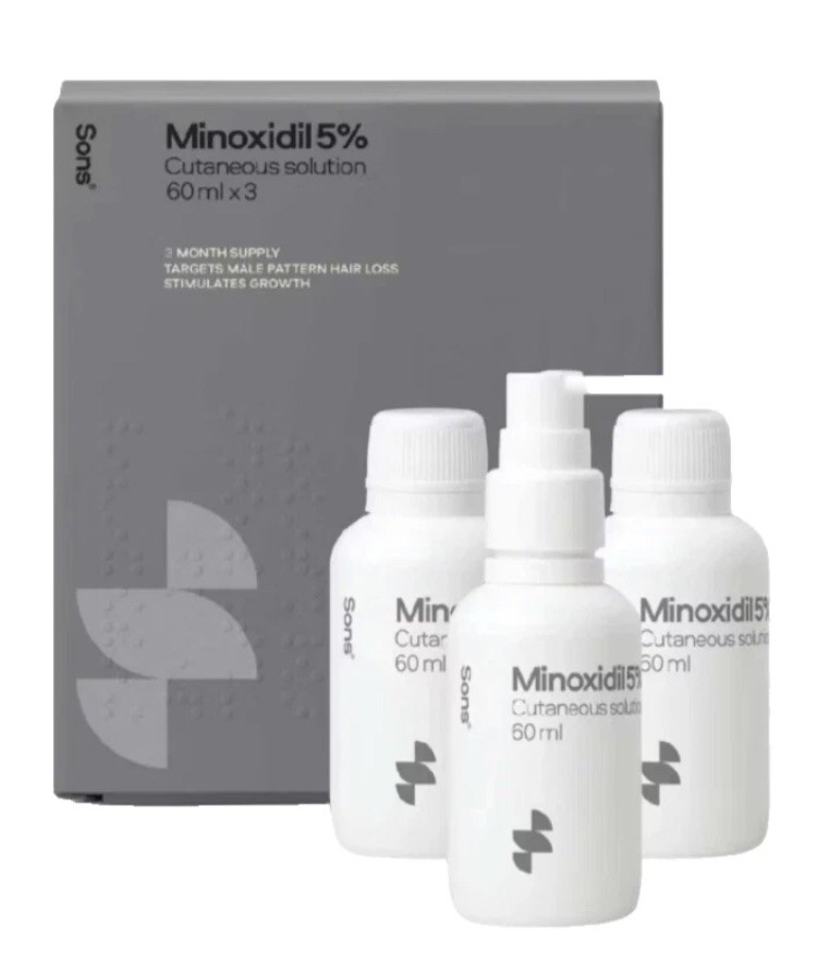Sons Minoxidil 5% Cutaneous Solution – 3 x 60ml 100% ORIGINAL EXP 10/27