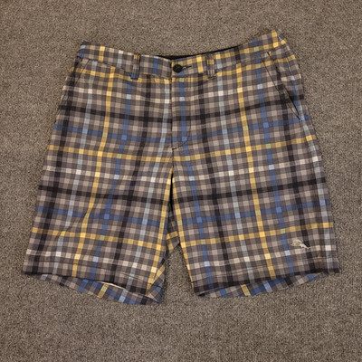 Tommy Bahama Casual Shorts Mens 34x9 Plaid Bermuda Flat Front Slash Pocket