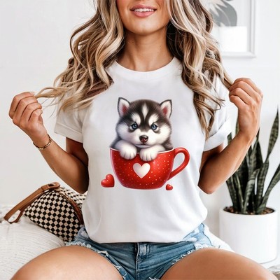 Husky Welpe in Tasse süße Tiere Damen T-Shirt