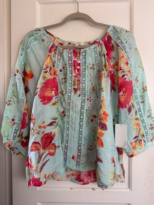NWT Anthropologie Fig Flower Peasan Blouse Boho TOP  Shirt Crochet S M L XL Flor