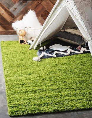 Unique Loom Solid Shag Collection Area Rug 4 1 X 6 1 Rectangle Grass Green
