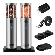 Electric Salt and Pepper Grinder Set 2 Mills Rechargeable with Charging Base