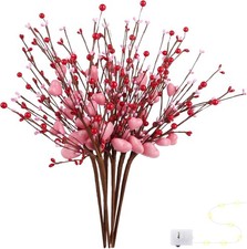 Heart Picks for Valentines Day Decorations - 6pcs Artificial Flowers Red Flor...