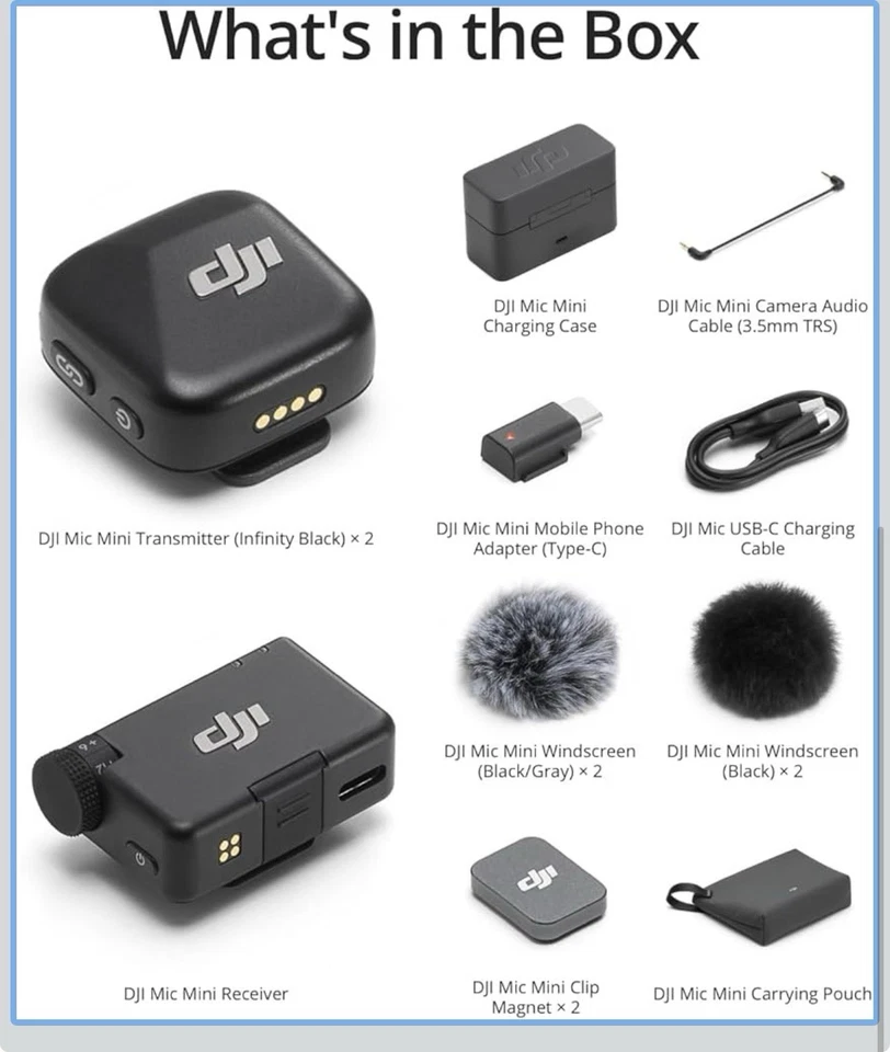 DJI Mic Mini (2 TX + 1 RX + Charging Case) Wireless Lavalier Microphone Vlogging - Image 2 of 2