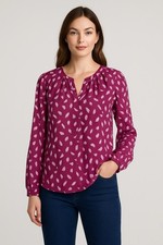 Nine West Berry Pink Speckle Print Blouse Women’s XS – Long Sleeve Boho Classic