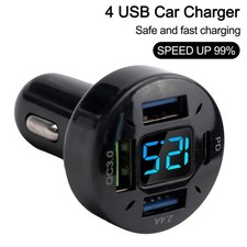 Voltmeter LED Car Charger 1X Black 4USB Aluminum Alloy+PC Good Quality