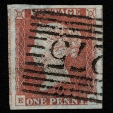 SG8 (BS59) 1d Red Imperf Plate 70 - ED - 4 Margin - Good - Rare 275 Old Rain
