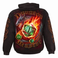 Gothic RPG Hoodie Black Pullover Sweatshirt with Dragon Dice Fantasy Print