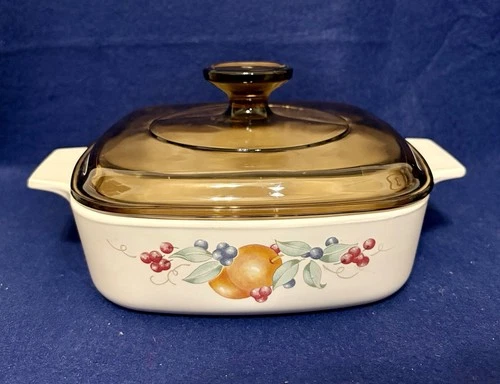 Vintage Corning Ware Abundance A-1-B Casserole Dish 1 Qt - w/ Brown Pyrex Lid
