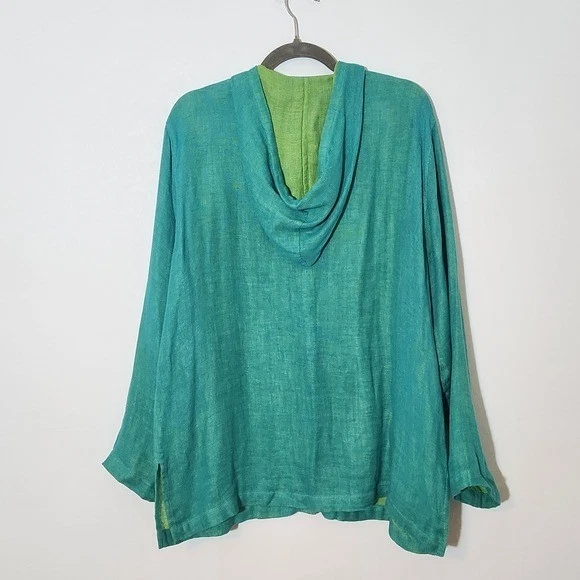 Chico's Linen Blend Button-up Hoodie Size XL Blue Linen Hoodie - Image 4 of 4