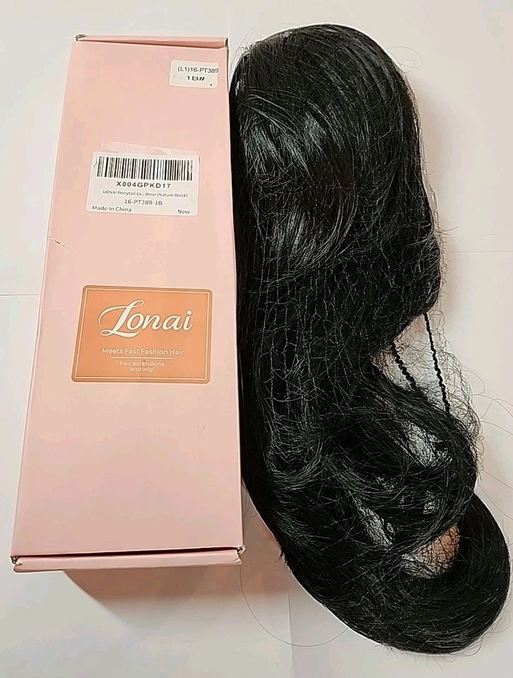 NOVO Lonai 16" One Piece Camada Ondulada Cauda de Pônei Extensão de Cabelo Preto Natural 1B - Imagem 2 de 3
