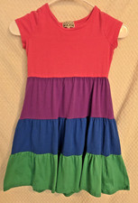 GIRL'S COLORFUL COLOR BLOCK TWIRL RUFFLE DRESS CAP SLEEVE SIZE SMALL