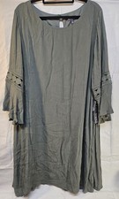 Luxology Women's Olive Boho Pleated Dress With Lace Sleeve Cutouts Size 2X