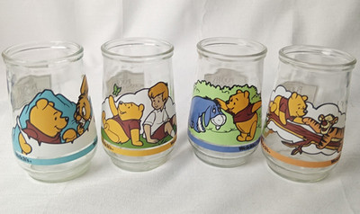 Vintage Lot of 4 Welch's Disney Winnie The Pooh Jelly Jar Glasses Juice Glasses