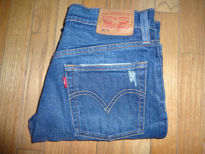 Levi's 501 S Skinny Raw Hem Women's Button Fly Blue Jeans 27x28 Blue Denim
