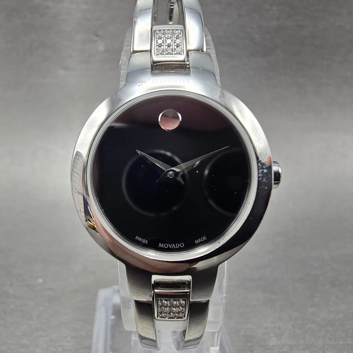 Movado 84 A1 1846 Womens Watch 24mm Black Dial Stainless Swiss New Battery 6.25\