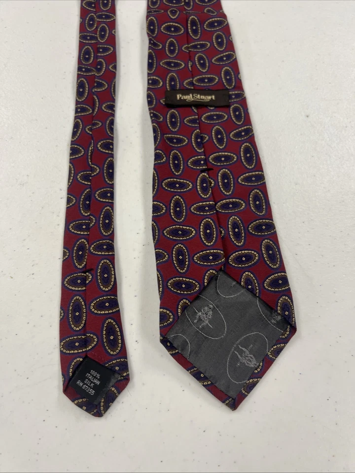Paul Stuart Men's Burgundy Red Geometric Silk Neck Tie $198 - Image 4 of 4