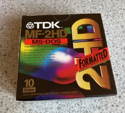 TDK MF2-HD MS-DOS 10x Discs Disketten IBN PS-2 und Kompatible Neu Versiegelt