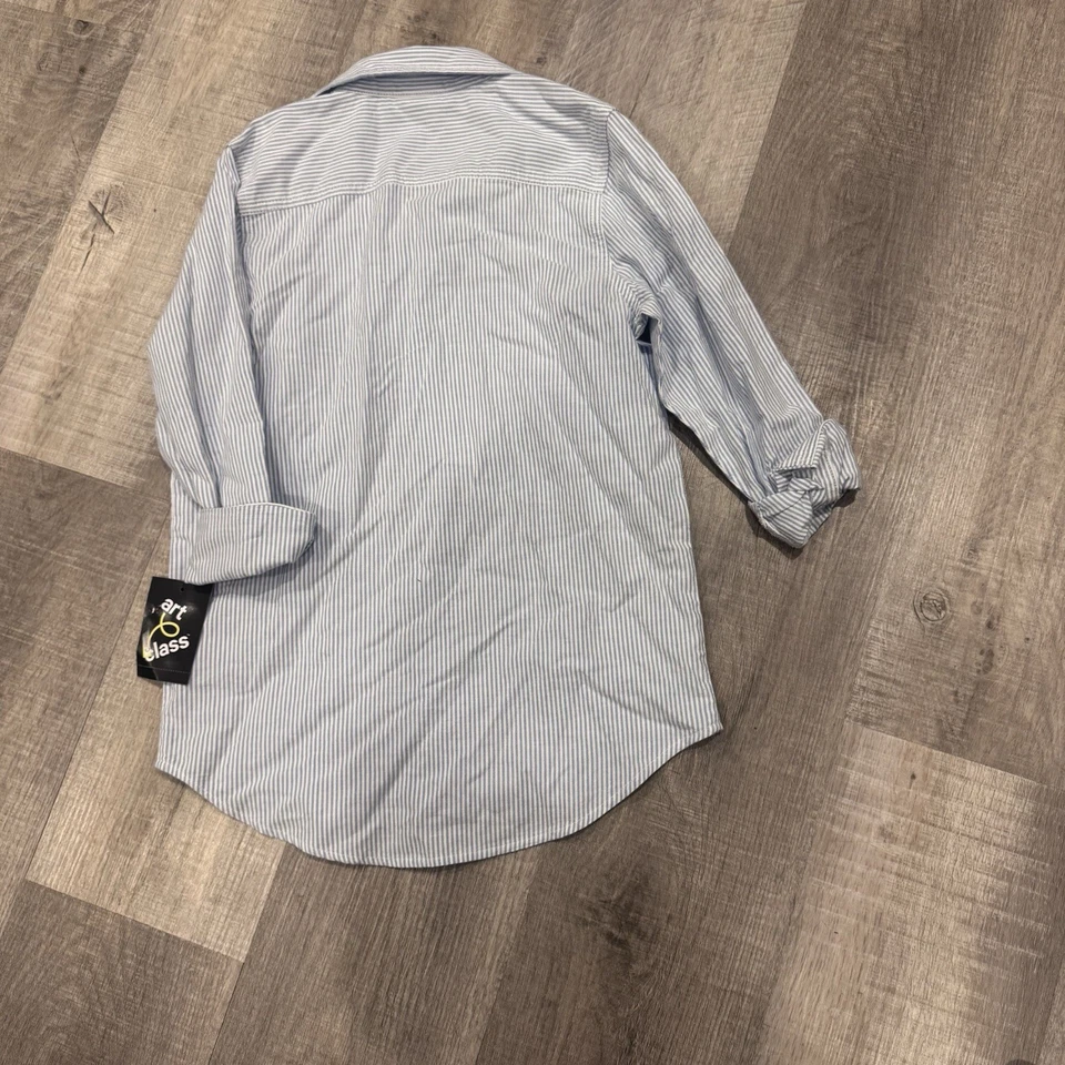 Camisa Oxford de manga larga a rayas azules con botones Art Class para niños talla L M 8 Foto 4 de 4