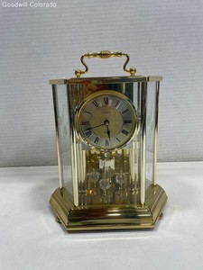 Linden Gold Tone Quartz Carriage Mantel Clock Roman Numerals Germany