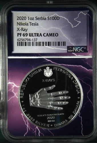 2020 Serbia, Nikola Tesla, X-Rays, PF69 Ultra Cameo, NGC, KM# 66