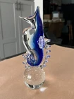 VINTAGE MURANO GLASS SEAHORSE FIGURE 7.75" TALL GORGEOUS BLUE COLOR