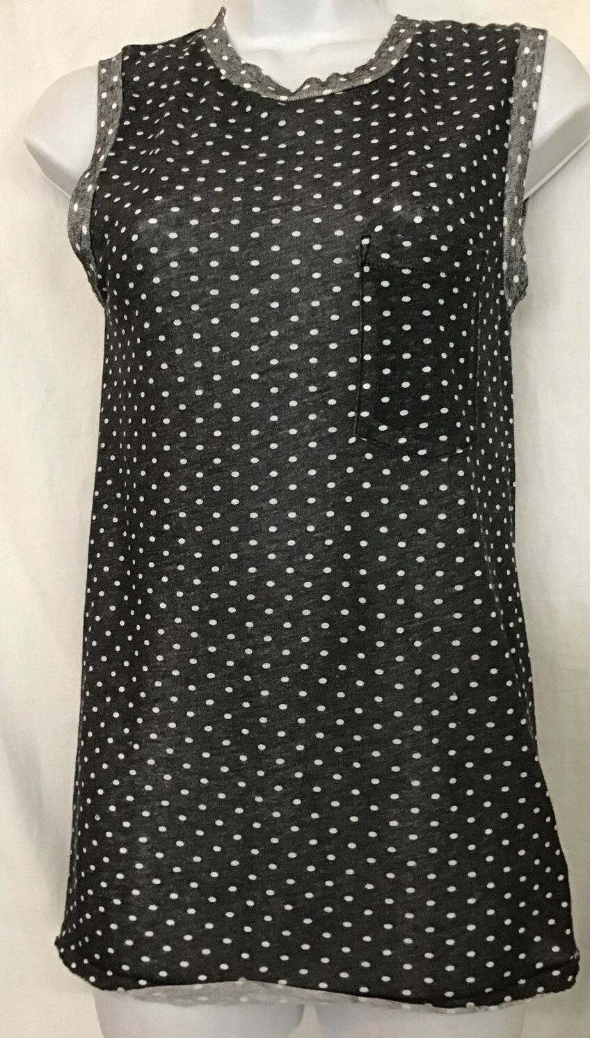 NSF Muscle Top Claire Gray Sleeveless Polkadot Stretch Knit Pocket New Size Xs