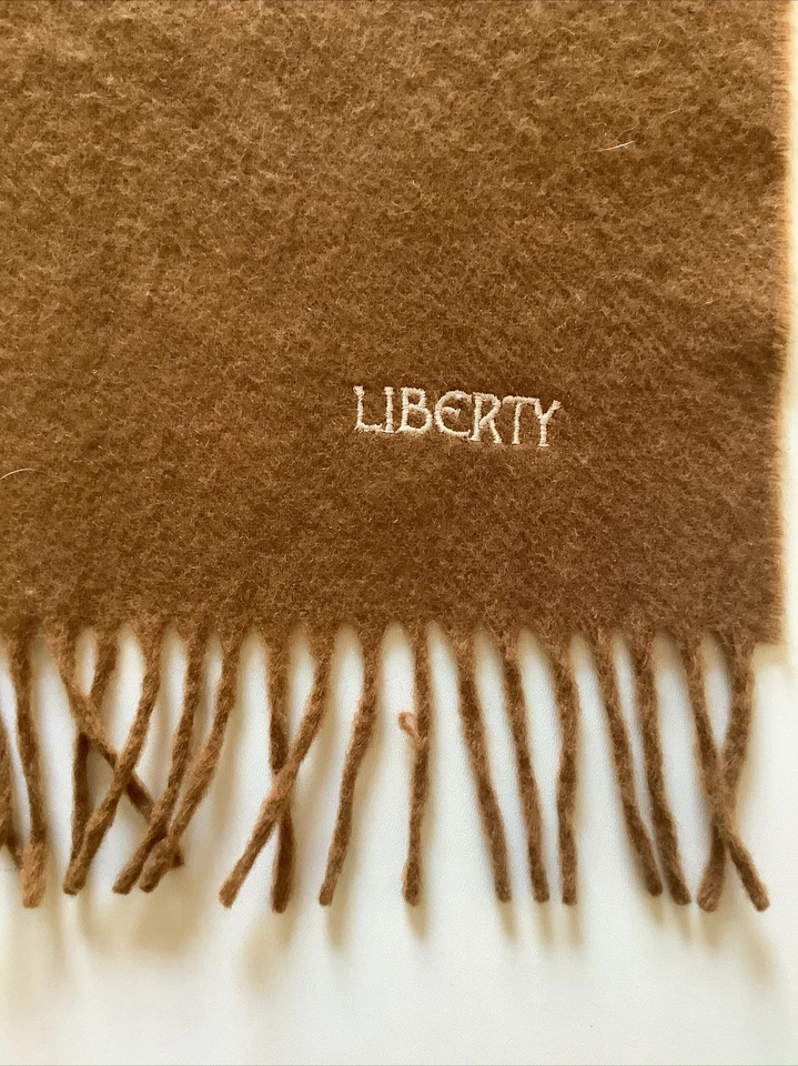 A Brown Vintage 100% Lambswool Fringed Scarf By Liberty - Image 2 of 4