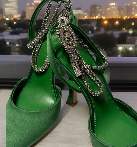 Cavigliera donna verde mango raso strass tacco a spillo bling tg 6,5 - Foto 4 di 18