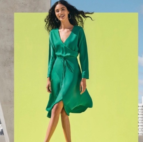 Faux Wrap Asymmetrical Hem Midi Dress 