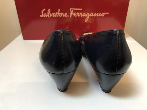 Vintage SALVATORE FERRAGAMO Navy Blue Calf Leather Shoes In Original Box 7B - Picture 5 of 12