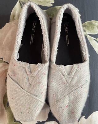 Toms Alpargata Faux Fur Lined Gray Sweater Knit Shoes Loafer Size 8