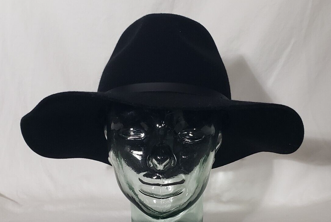 Grace Eleyae Black Wool Wide Brim Fedora - Leather Band - Adjustable - XL Grace Eleyae Women main image 2