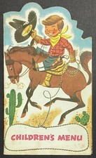 Cowboy on Horse Children's Menu Union Pacific Railroad Vintage 1969
