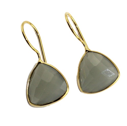 Sale! Trillion Hydro Quartz Chalcedony Gold Plated Dangle Bezel Earrings Jewelry - Picture 14 of 27