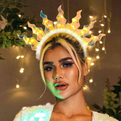Light up Fire Headband LED Sun Goddess Headbands Party Rave  display picture 2