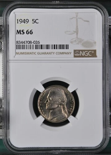 1949 Jefferson nickel graded by NGC MS66