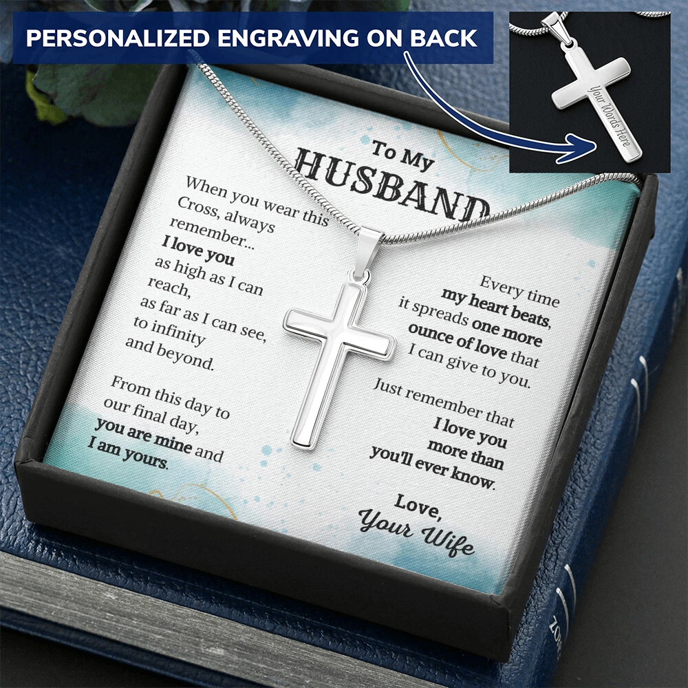 PERSONALIZED Engraved Cross Necklace for My Man Husband Fiance